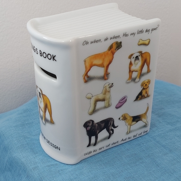 Paul Cardew Ceramic Coin Bank w/Stopper Dogs Book-Shaped - Picture 2 of 10